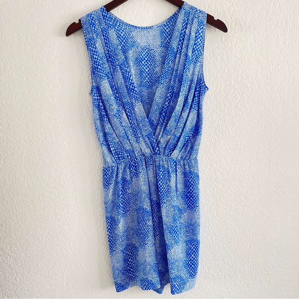 Amanda Uprichard Blue Printed Sleeveless Romper